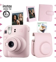 Instax mini 12 Pembe Fotoğraf Makinesi-10'lu Film-Çerçeve-Kare Albüm ve Deri Kılıf Seti