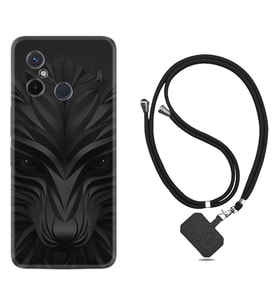 Xiaomi Redmi 12C Kılıf Resimli Boyun Askılı İpli Desenli Silikon Black Fox 1325