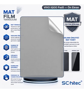 SChitec VIVO iQOO Pad5 Uyumlu Ön Yüzey Mat Hidrojel Ekran Koruyucu