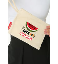 Geleneksel Filistin Yarım Karpuzlu "LOVE FOR PALESTINE" Dijital Baskılı Askılı Kanvas Clutch Fermuarlı EL Çanta 20*15 CM (Krem)