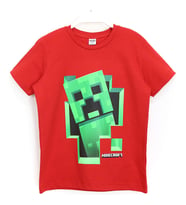 Minecraft 3D Creeper Baskılı Erkek Çocuk Tişört 5 - 14 Yaş Kırmızı
