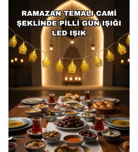 Dekoratif Ramazan Led Işık Pilli Cami Tasarımlı Zincir Aydınlatma