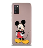 Samsung Galaxy A02S Soft Premier Kapak Mickey Mouse-E Tasarımlı Silikon Kılıf - Pudra (Şeffaf)