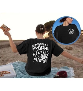 Bisiklet Yaka Baskılı T-shirt - Siyah