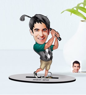 BK Gift Kişiye Özel Erkek Golfçü Karikatürlü Ahşap Biblo Model-1 (Beyaz)