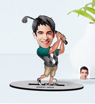 BK Gift Kişiye Özel Erkek Golfçü Karikatürlü Ahşap Biblo Model-1 (Beyaz)