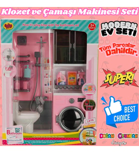 Tuvalet ve Çamaşır Makinesi Banyo Seti - Modern Banyo Seti - Minyatür Ev Oyuncak Seti - Banyo Oyunca