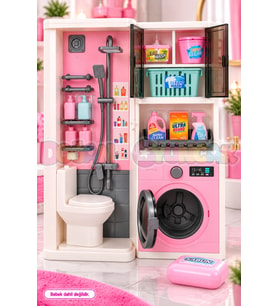 Tuvalet ve Çamaşır Makinesi Banyo Seti - Modern Banyo Seti - Minyatür Ev Oyuncak Seti - Banyo Oyunca