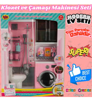 Tuvalet ve Çamaşır Makinesi Banyo Seti - Modern Banyo Seti - Minyatür Ev Oyuncak Seti - Banyo Oyunca