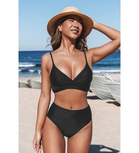 Angelsin Özel Tasarım Önden Çarpraz Bikini Üstü (Siyah)