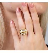 Damla Kesim Beyaz Zirkon Taşlı Gold Renk Free Size 925 Ayar Gümüş Kadın Yüzük