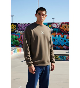 Erkek Bisiklet Yaka Standart Kol Oversize Kalıp Hayvan Desenli Sweatshirt Fonksiyonel Spor