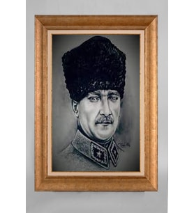 Çerçeveli Paspartulu Atatürk Tablo a347 (Gold)