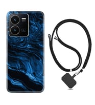 Vivo Y35 Kılıf Resimli Boyun Askılı İpli Desenli Silikon Blue MArble 1379