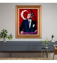 Altın Varaklı Çerçeveli Paspartulu Atatürk Tablo z4634 (Gold)