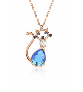 Aqua Damla Taşlı Kedi Rose Gümüş Kolye