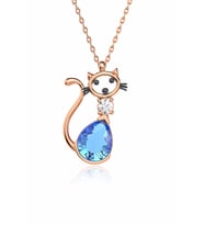 Aqua Damla Taşlı Kedi Rose Gümüş Kolye