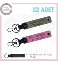 Araç ve Motor Sahipleri İçin x2 Deri Anahtarlık Seti – Plaka & İsim Özelleştirme, Kül Gri-Pembe-Ysl