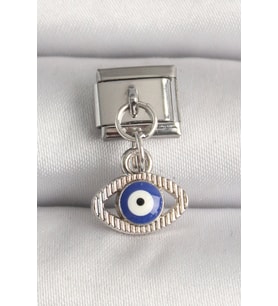 316L Çelik Gümüş Renk Nazar Boncuk Detaylı Göz Model Nomination Charm - TJ-BC1216