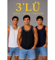 Erkek 3 lü Kolsuz Sporcu Atlet Seti Yazlık Bisiklet Yakalı - Siyah, Lacivert, Beyaz