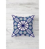 Vitray Geometrik Şekilli Çift Tarafı Baskılı Gizli Fermuarlı Kırlent Koltuk Yastık Kılıfı (Lacivert - Yeşil)