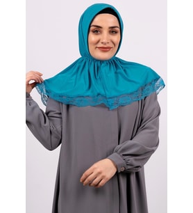 Mavi Pratik Hazır Geçmeli Tesettür Eşarp Viskon Kumaş Çıtçıtlı Dantelli 2105_34