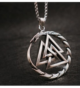 voyageaccessory Paslanmaz Çelik Viking Ejderha Çember Valknut Odin Sembolü Kolye