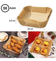Air Fryer Pişirme Kağıdı Hava Fritöz Yağ Geçirmez Yapışmaz Kare Tabak Model 50 Adet