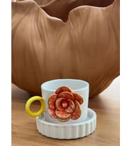 Turuncu Güllü Fincan Mug Altlığı ile (Karışık)