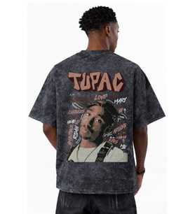 Tupac 2Pac Rapper Şarkıcı Karakterler Baskılı Unisex Oversize Eskitme Yıkamalı Tişört