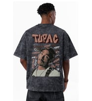 Tupac 2Pac Rapper Şarkıcı Karakterler Baskılı Unisex Oversize Eskitme Yıkamalı Tişört