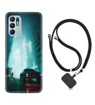Oppo Reno 6 Kılıf Silikon Boyun Askılı İpli Desenli Silikon Night Cars 1619