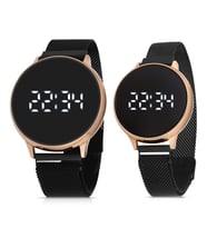 Polo Air Dokunmatik Led Çiftlere Özel Bay Bayan Takım Sevgili Saati cift0036e (Siyah-Rose Gold)