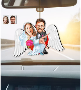 Kişiye Özel Karikatürlü Sevgililer Günü Hediyesi Ahşap Araba Dikiz Ayna Süsü
