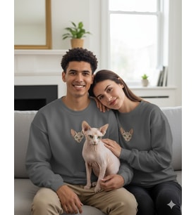 Sphynx Kedi Desenli Sevgili Sweatshirt – Unisex Çift Kombini (Gri)