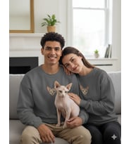 Sphynx Kedi Desenli Sevgili Sweatshirt – Unisex Çift Kombini (Gri)