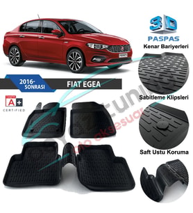 Fiat Egea Havuzlu 3D Paspas Niken Siyah 2016 Sonrası