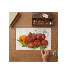 Domates Suyu ve Sebzeler Tasarımı 240 parça Ahşap Puzzle Ahşap Kutuda MP01841