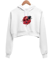 Aşk Kalp Uğur böceği Beyaz Kadın Crop Hoodie Kapüşonlu Sweatshirt