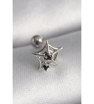 pilelistore 316L Çelik Gümüş Renk Siyah Zirkon Taş Detay Örümcek Ağ Model Tragus Piercing - TJ-PR129