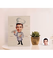 BK Gift Kişiye Özel Erkek Pizza Şefi Karikatürlü Otantik Masaüstü Ahşap Palet Çerçeve-1 (Beyaz)
