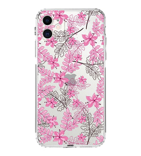 Apple iPhone 11Kamera Korumalı Tıpalı Kapak Floral Pembe Tasarımlı Şeffaf Kılıf