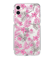Apple iPhone 11Kamera Korumalı Tıpalı Kapak Floral Pembe Tasarımlı Şeffaf Kılıf