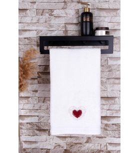 %100 Pamuk 50x90 Kalp Nakışlı Havlu (Ekru)