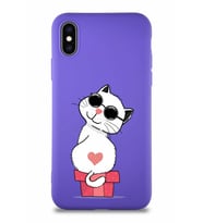 Apple iPhone XS Soft Premier Kapak Coolcat Tasarımlı Silikon Kılıf - Mor (Şeffaf)