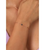 925 Ayar Gümüş Rose Kaplama Siyah Zirkon Taşlı Toplu Yuvarlak  Bileklik