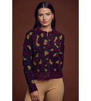 Leopar Desenli Sakallı Triko Hırka - Bordo