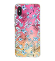 Xiaomi Mi 8 Pro Uyumlu Kapak Floral Mavi Tasarımlı Şeffaf Silikon Kılıf