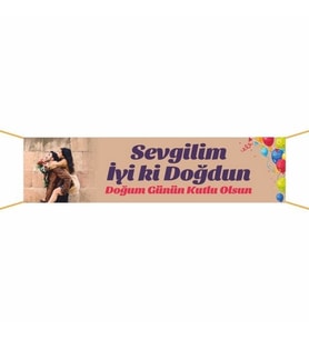 Doğum Günü Pankartı (Sevgilim)-3 75x300 cm (Çok Renkli)