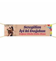 Doğum Günü Pankartı (Sevgilim)-3 75x300 cm (Çok Renkli)